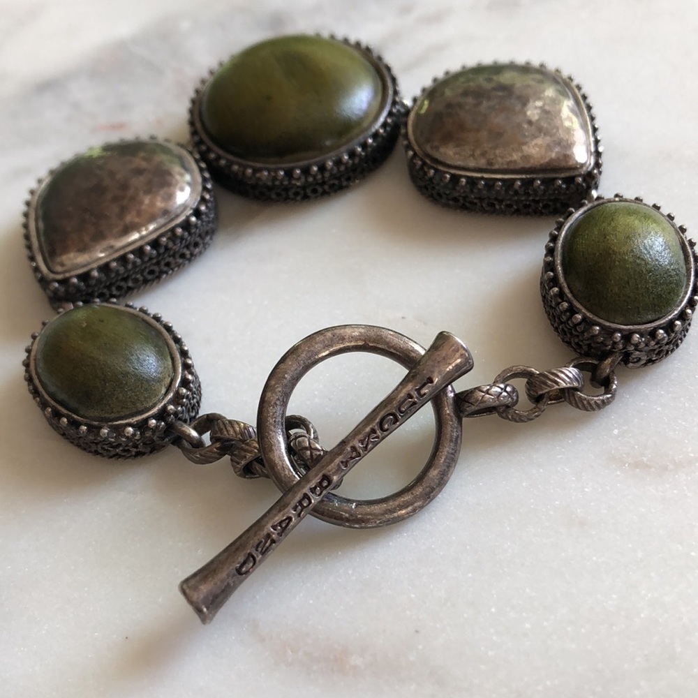 Lucky Brand Green Wood And Metal Cabachon Bracelet - Picture 8 of 15